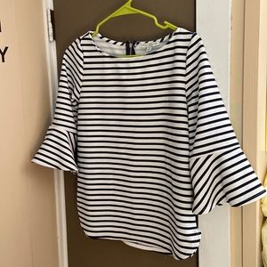 Green Envelope LA striped top with curved hem & zipper accent